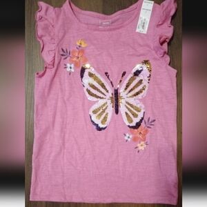 NWT Girls Sz 7 Sonoma Pink Sparkle & Shine Graphic Tee, Sleeveless with Ruffles